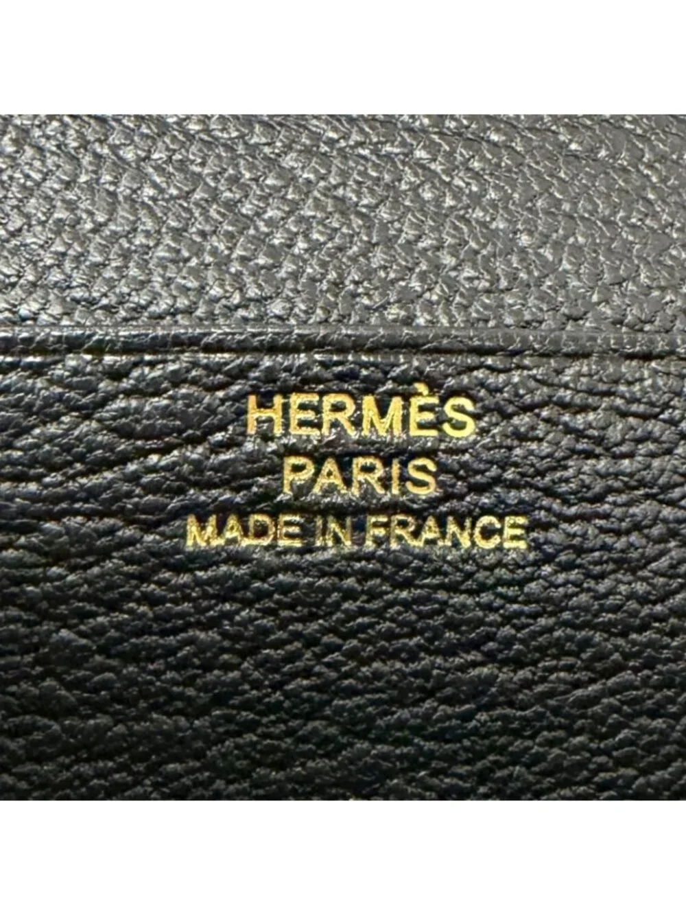 Hermes Bearn Souffle Chevre Logo Gold Wallet Leather Black
